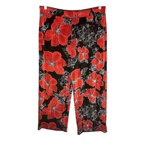 Chico's Travelers 3 XL Wide Leg Pull On Cropped Pants Black Tomato Red Floral